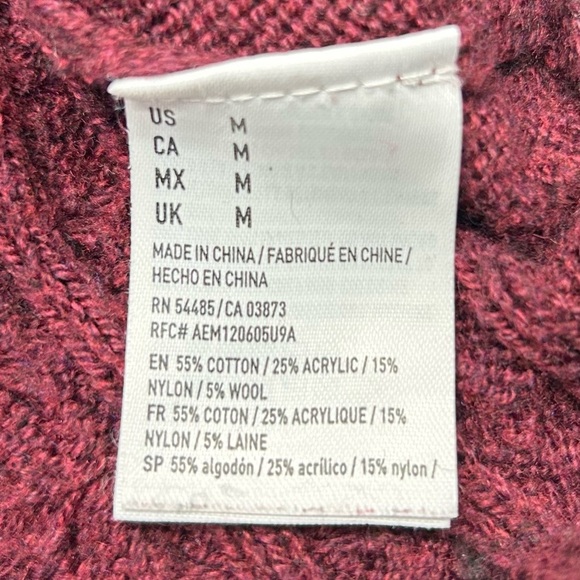 American Eagle Women’s Maroon Cable Knit Sweater M Y2K PREPPY CASUAL - Picture 6 of 14